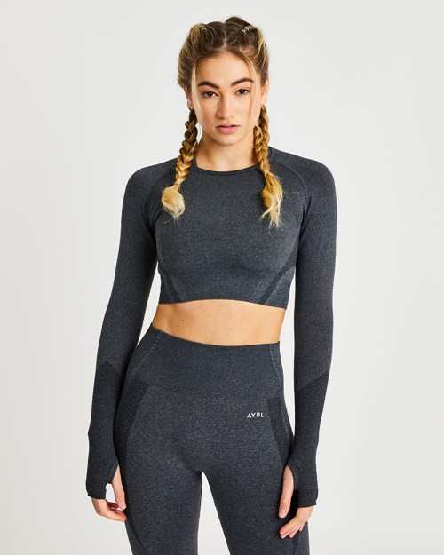 AYBL Balance V2 Seamless Long Sleeve Crop Top Svarta | 2714-EGFPC