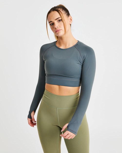 AYBL Core Long Sleeve Crop Top Grå | 8475-VSBEF