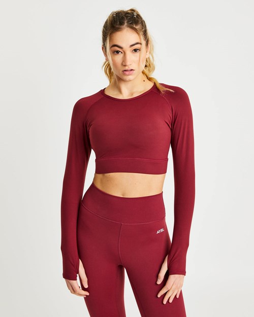 AYBL Core Long Sleeve Crop Top Mauve Wine | 6870-ZUMXW