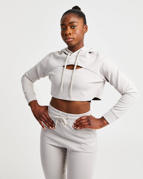 AYBL Everyday Cutout Crop Hoodie Grå | 0192-RCVQH