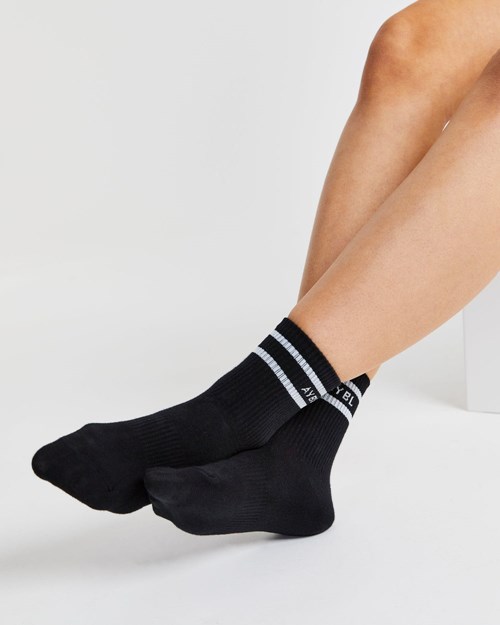 AYBL Everyday Double Stripe Crew Socks (3 Pack) Svarta | 5023-IMVBO