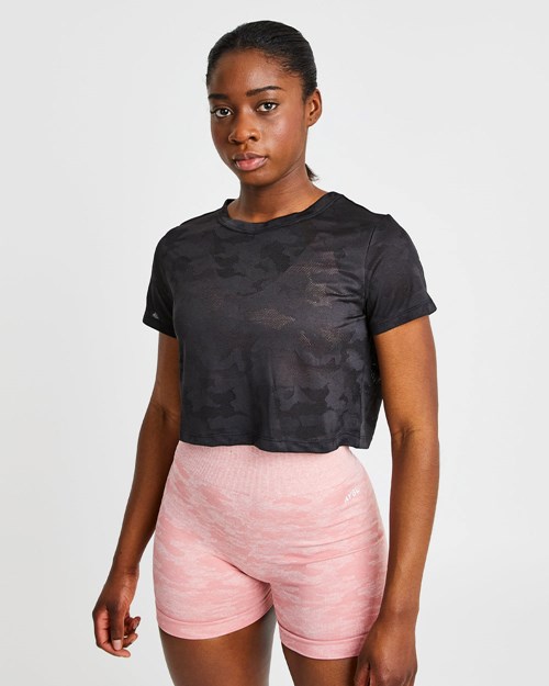 AYBL Evolve Camo Crop T Shirt Svarta | 9481-PANJR