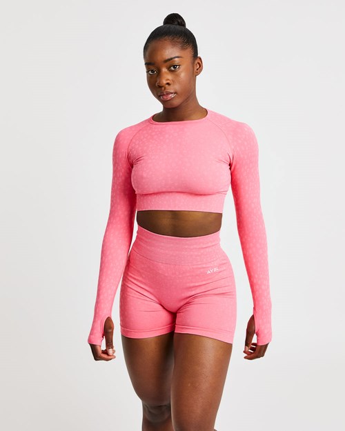 AYBL Evolve Speckle Seamless Long Sleeve Crop Top Korall Rosa | 2436-RBGVF