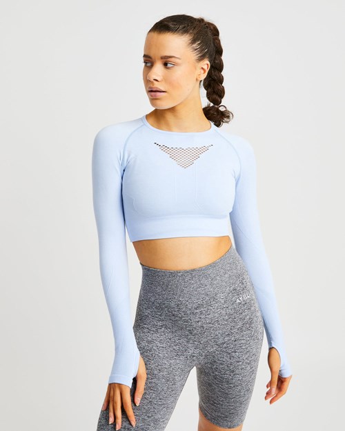AYBL Motion Seamless Long Sleeve Crop Top Blå | 7541-JNDPX