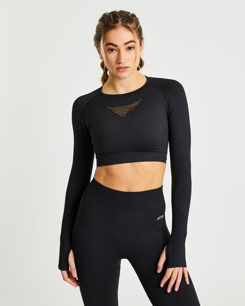 AYBL Motion Seamless Long Sleeve Crop Top Svarta | 7952-LZRWH