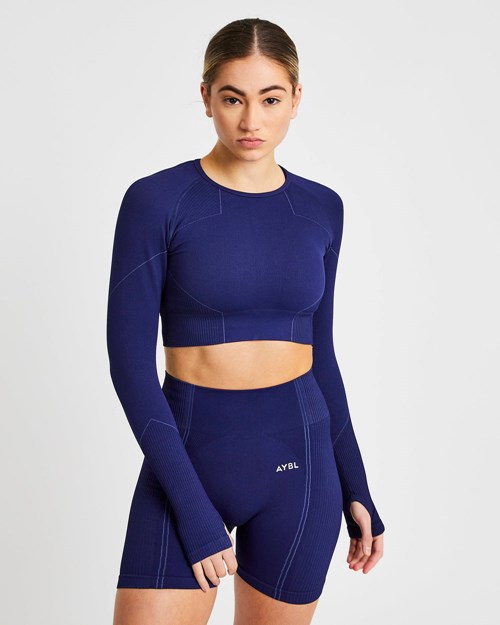 AYBL Reflex Seamless Long Sleeve Crop Top Kungsblått Blå | 4958-LOPZT