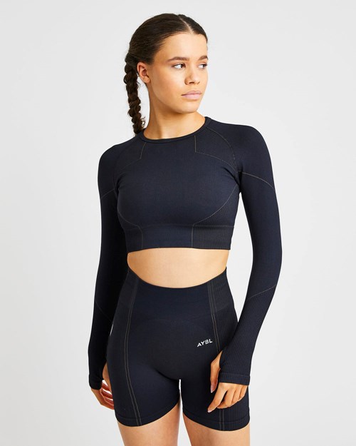 AYBL Reflex Seamless Long Sleeve Crop Top Svarta | 9340-JQFON