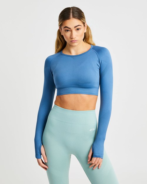 AYBL Reform Seamless Long Sleeve Crop Top Blå | 9086-NHCBS