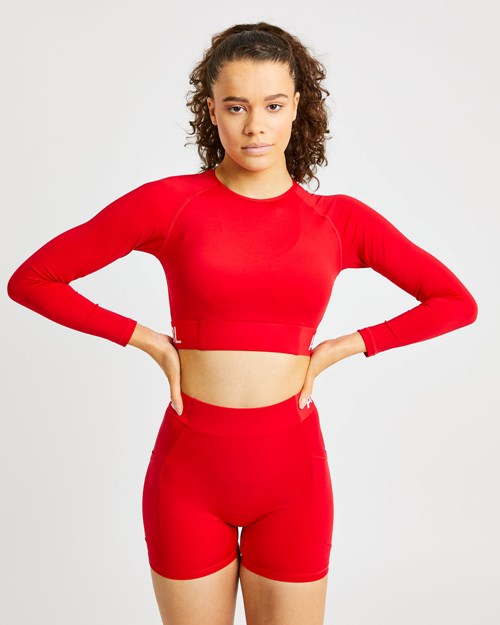 AYBL Tränings Long Sleeve Crop Top Röda | 0916-IDTGB