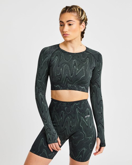 AYBL Velocity Seamless Long Sleeve Crop Top Svarta | 8120-ETHOR
